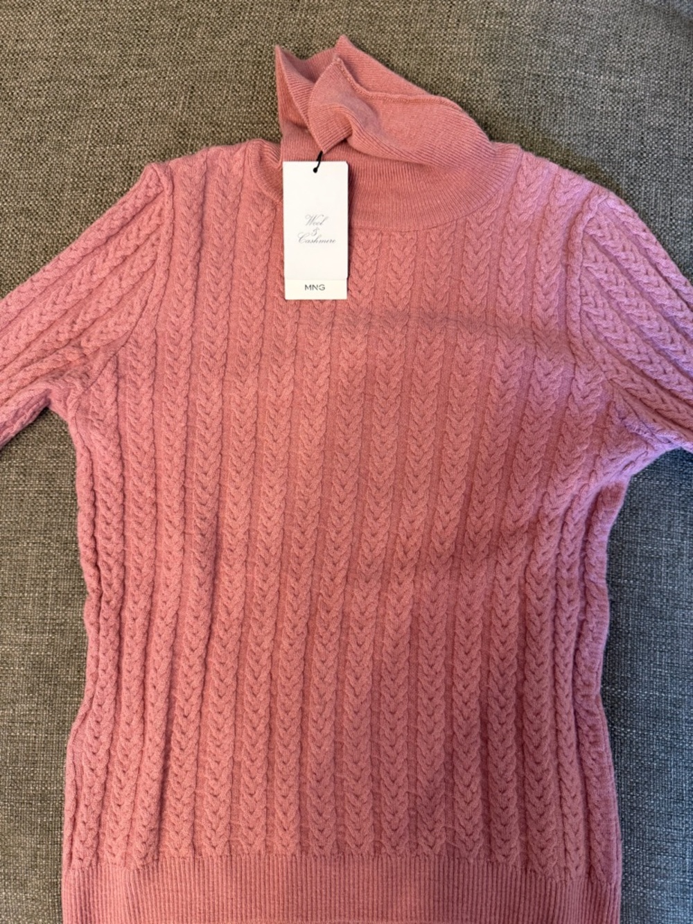Mango Rose Cable-Knit Turtleneck Sweater